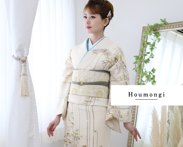 アンティークカラーのお振袖、帯、バッグ、髪飾り、襦袢のセット